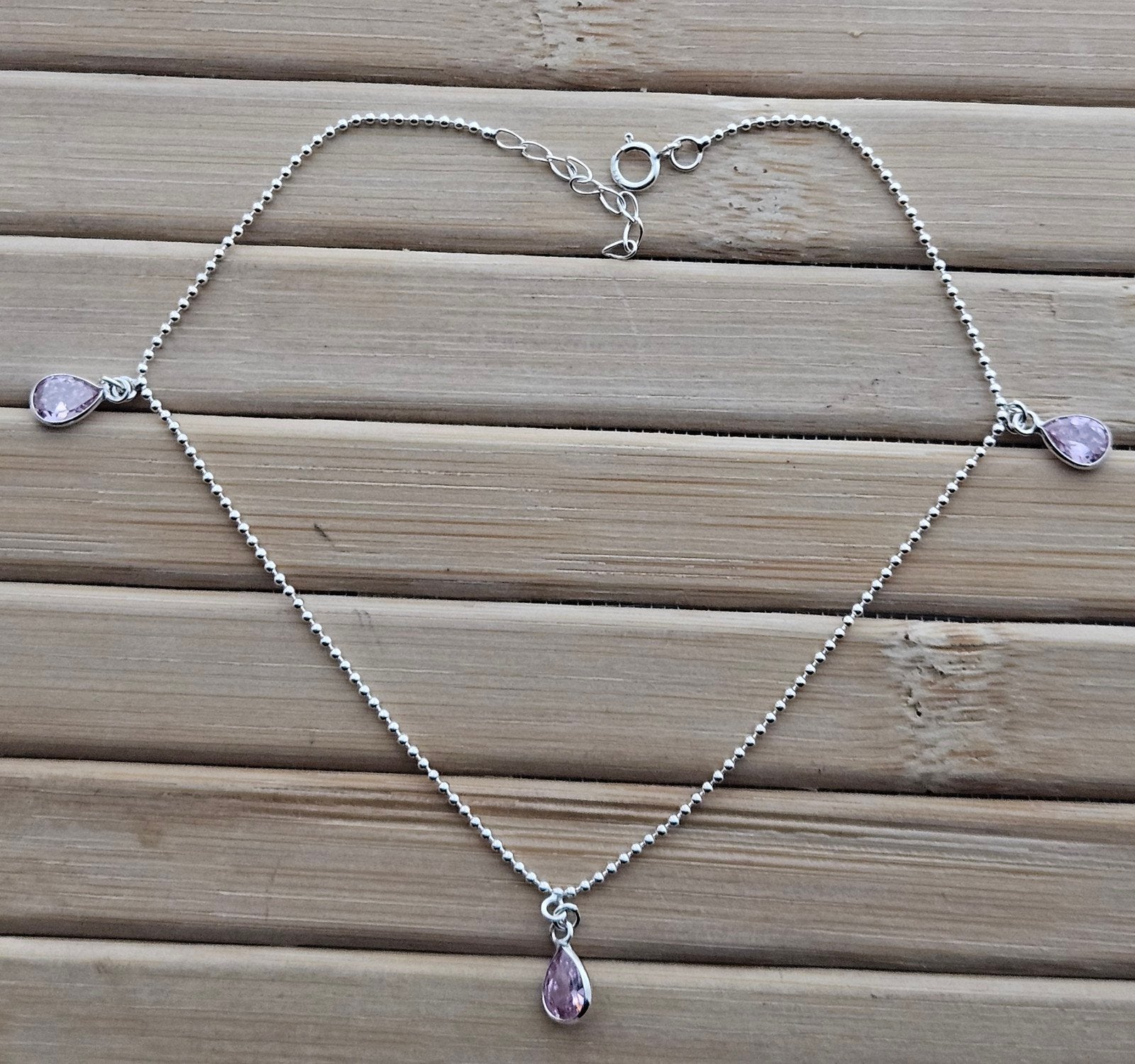 Sterling zilveren bolletjes enkelbandje met roze zirkonia, Ophalen of Verzenden, Nieuw, Zilver, Met bedels of kralen