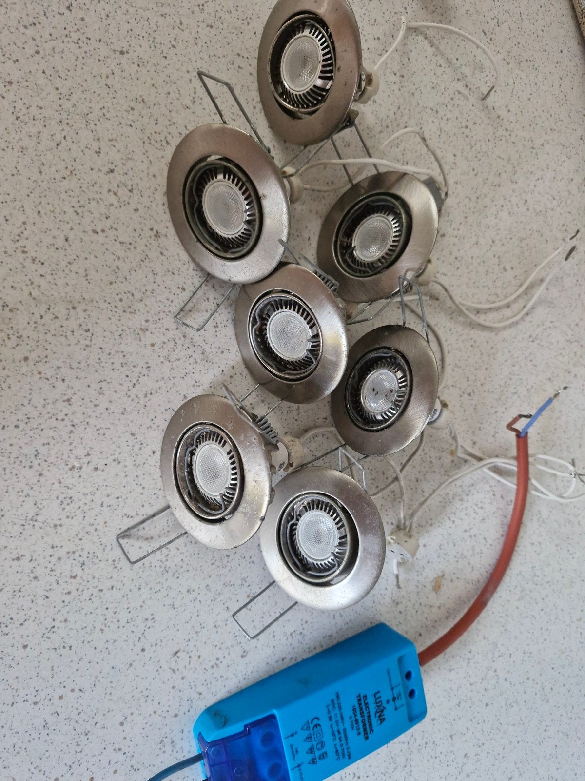 7 Luxina 12 volt inbouwspots met transformator, Halogeen, Gebruikt, Overige merken, Overige fittingen