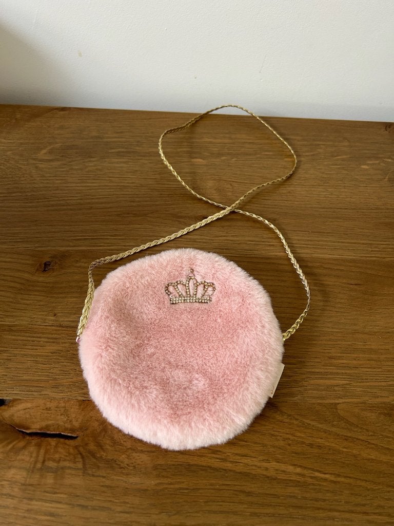 Schattig roze pluche tasje/schoudertasje met kroontje, Zgan!, Ophalen of Verzenden, Zo goed als nieuw