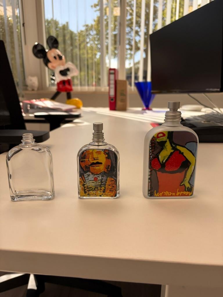 Herman brood parfum set van 2 ( leeg), Ophalen, Nieuw, Parfumfles