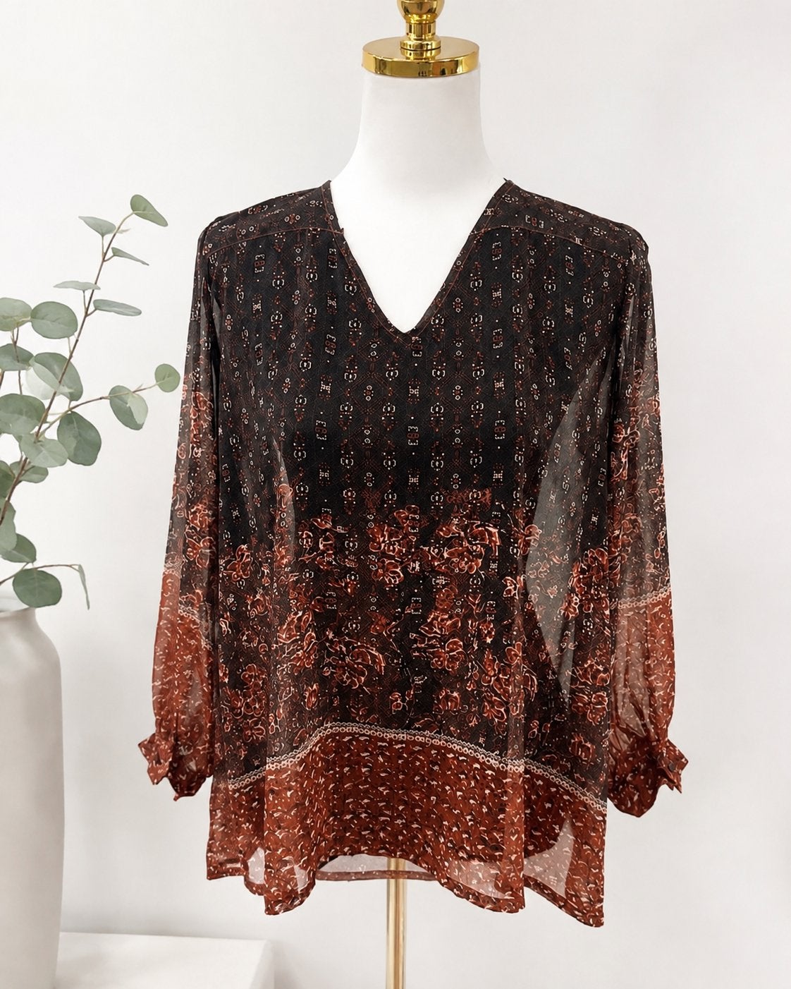 Damesblouse MNG, transparant, maat: L, Verzenden, Zo goed als nieuw, Maat 42/44 (L), Bruin