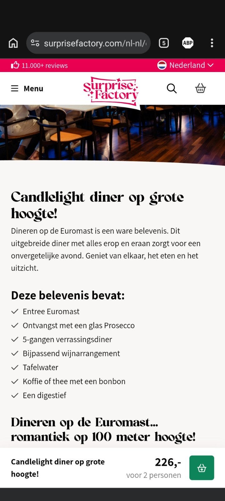 Luxe 5 gangen Diner Euromast Romantisch Cadeau Incl Wijn, Tickets en Kaartjes