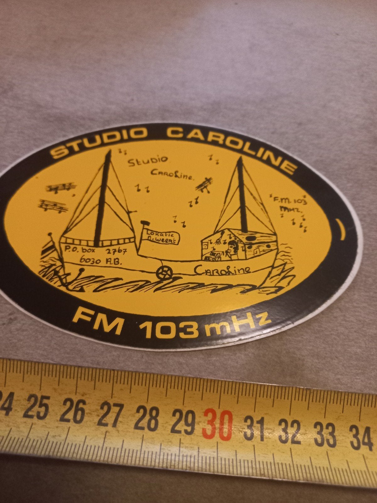 Vintage Studio Caroline FM 103 mHz Sticker, Ophalen of Verzenden