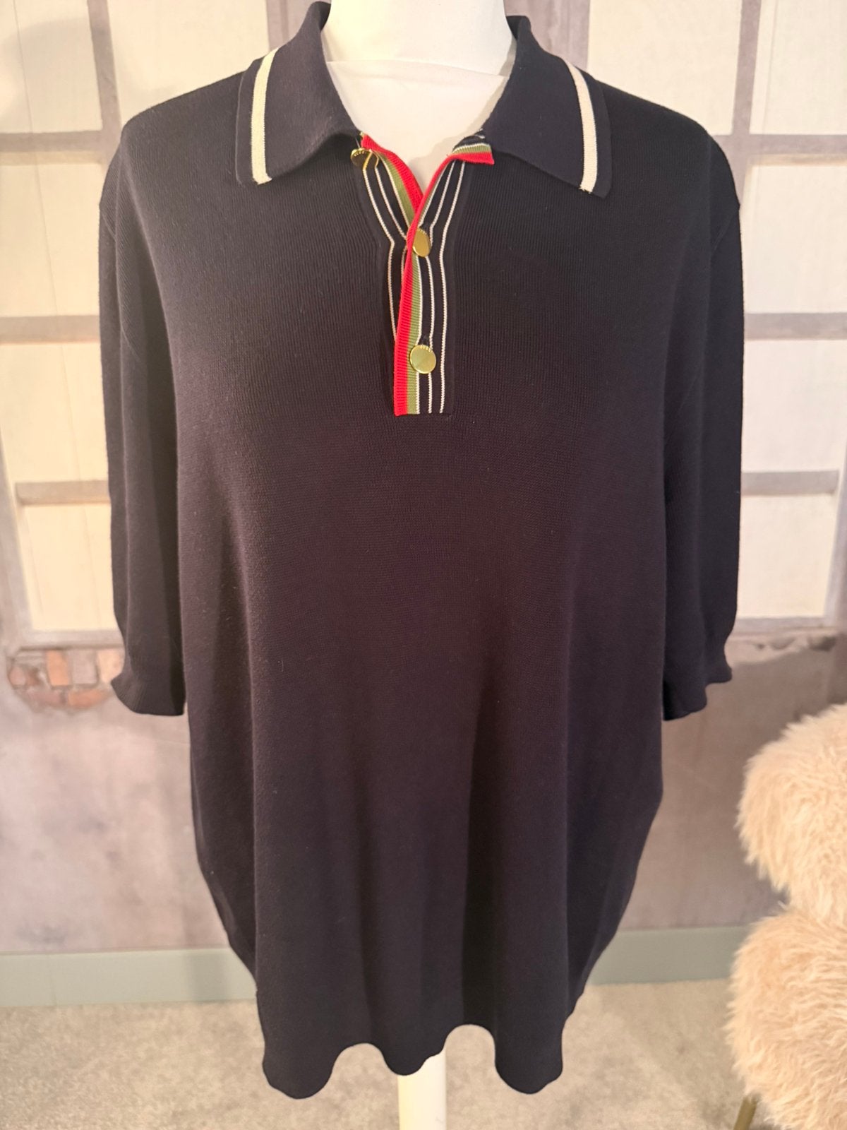 Gucci Gebreide Polo – Donkerblauw – Maat XL, Ophalen of Verzenden, Zo goed als nieuw, Maat 56/58 (XL), Zwart