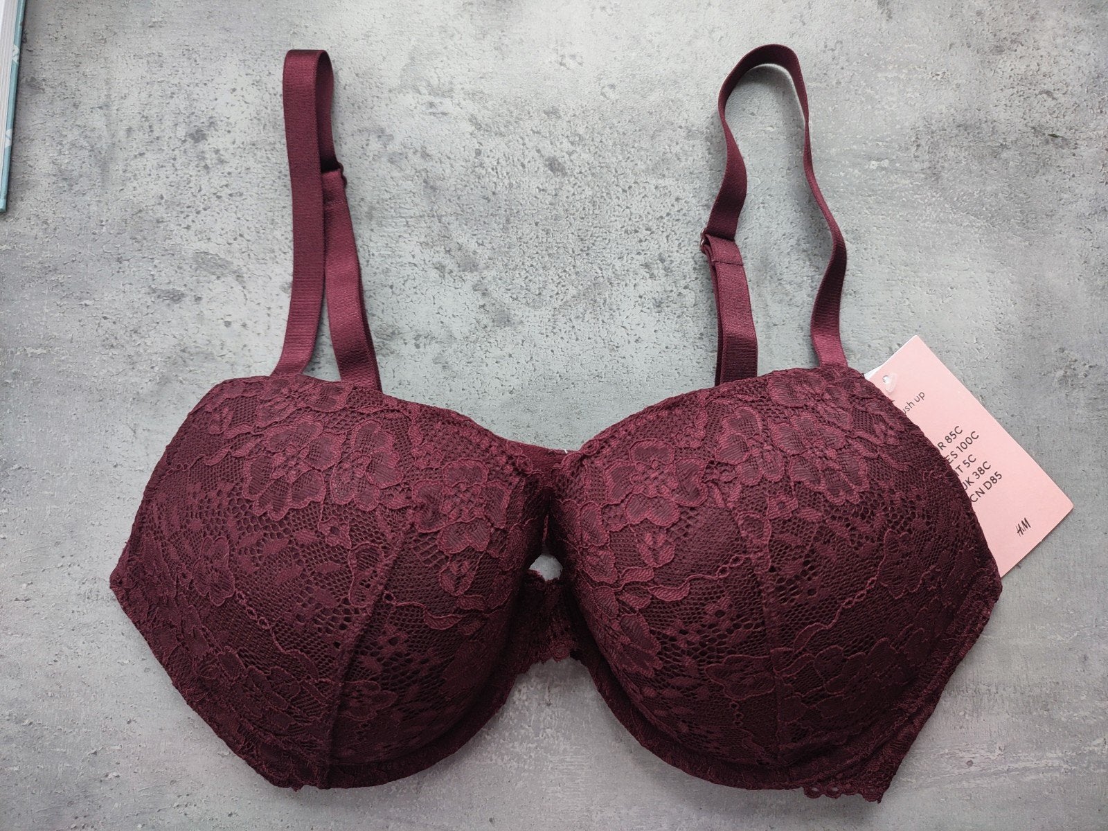 H&M Push-up BH met kant - Bordeauxrood, Kleding | Dames, H&M, Ophalen of Verzenden, Rood, BH