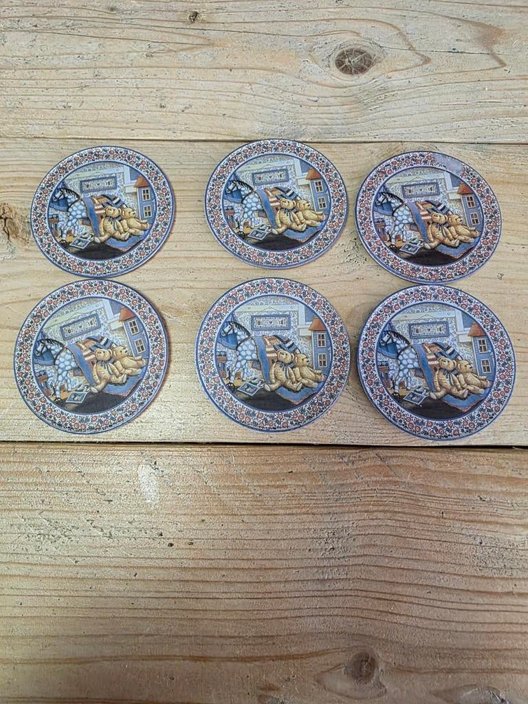 Set van 6 Vintage Blikken Onderzetters – Teddy’s & Hobbelpaa, Ophalen of Verzenden, Gebruikt