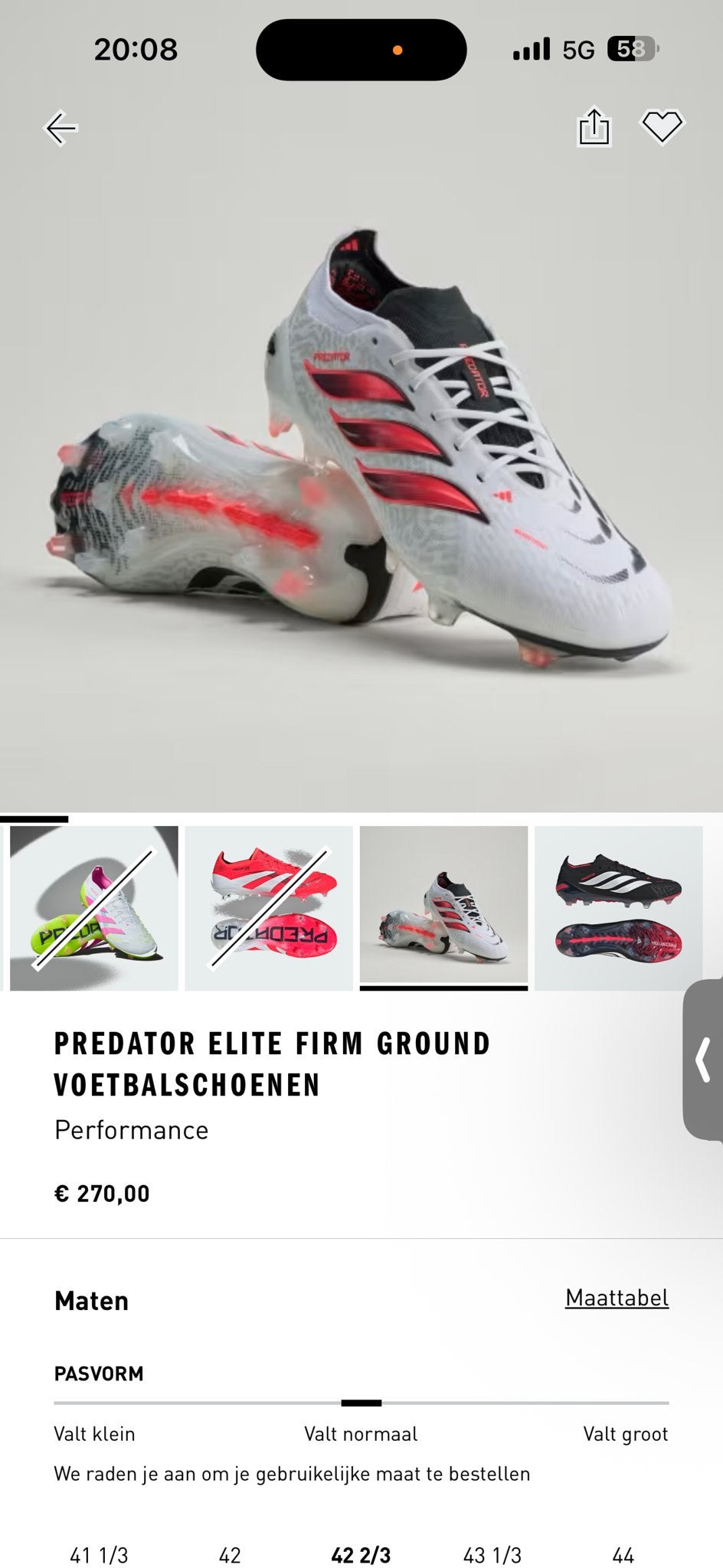 Adidas Predator Elite Voetbalschoenen Maat 43 1/3, Ophalen of Verzenden, Nieuw, Schoenen