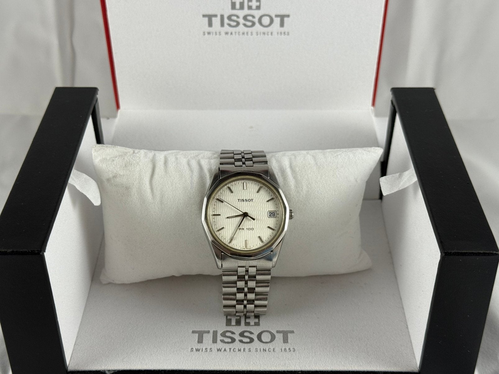 Tissot PR 100 Herenhorloge – Staal – Datum – Swiss Made, Ophalen of Verzenden, Zo goed als nieuw, Staal, Overige merken