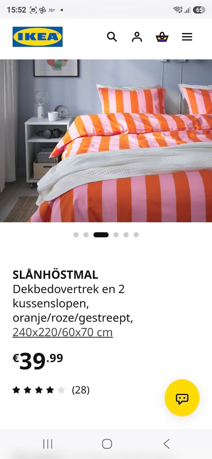 ikea dekbedovertrek 240x200 oranje roze, Ophalen, Lits-jumeaux, Dekbedovertrek, Dubbelzijdig bruikbaar