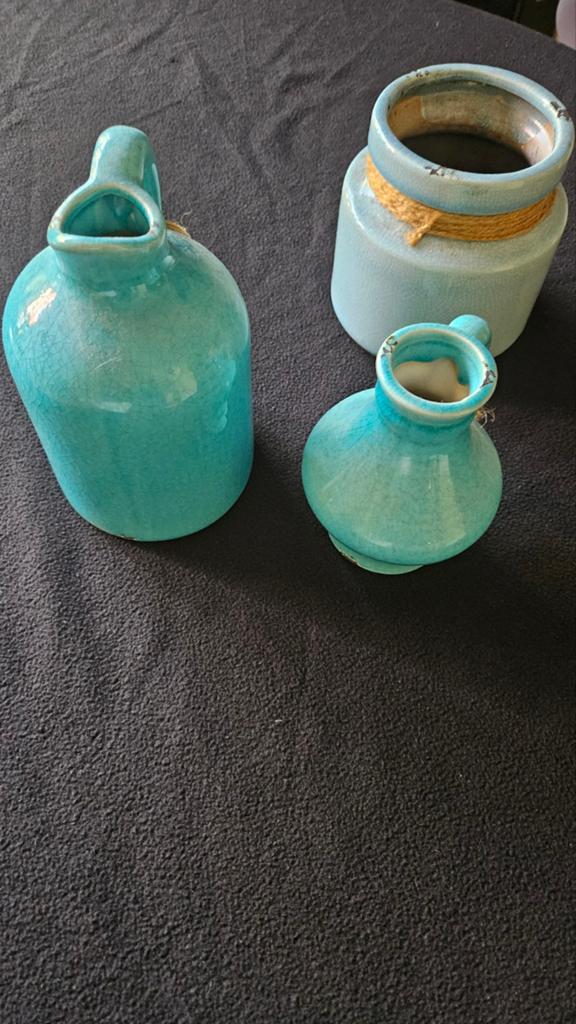 Turquoise aardewerk vaasjes, Ophalen of Verzenden, Zo goed als nieuw, Overige kleuren