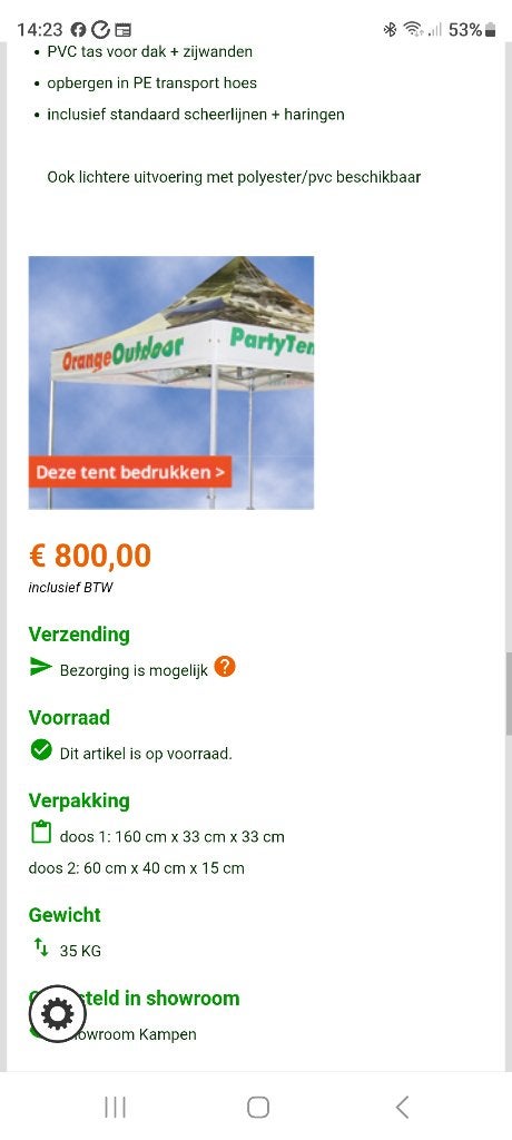 Partytent  3x3 professioneel, Ophalen, Opvouwbaar, Partytent, Minder dan 4 meter