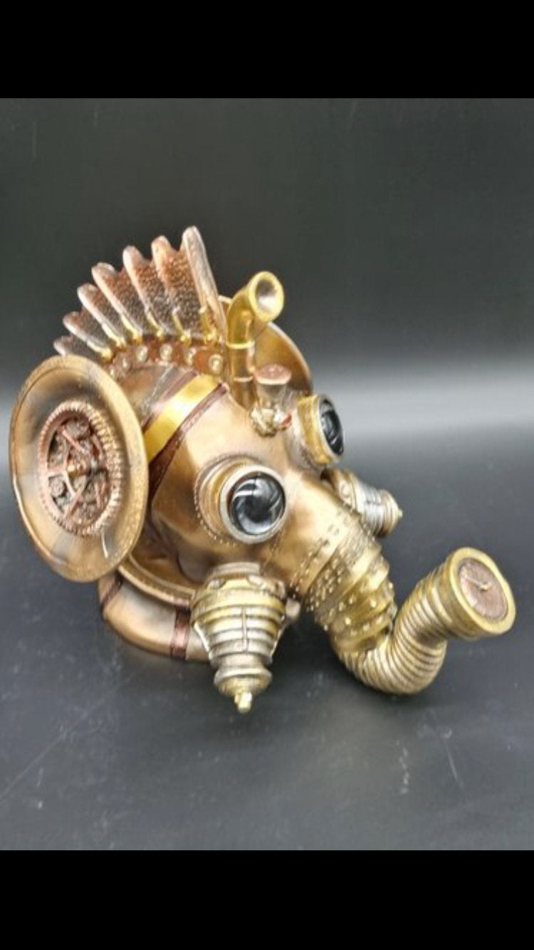 "Grote Steampunk Olifantenkop met Mooie en Unieke Details", Nieuw, Ophalen of Verzenden, Goud, Composieten