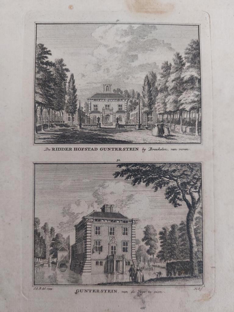 51-52 Gunterstein aan de Vecht bij Breukelen Kopergravure, Ophalen of Verzenden