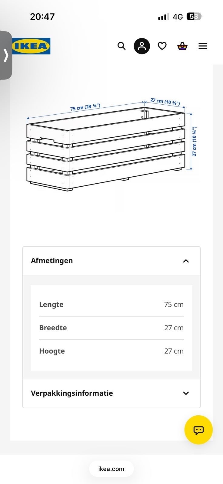 NU WEG! 2 grijze IKEA plantenbakken - 75x27x27 cm, Ophalen, Overige materialen, Gebruikt, Minder dan 30 cm