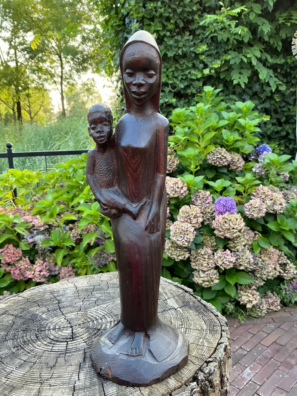 Oud Afrikaans houten Mariabeeld ❤️ Maria met kindje, Antiek en Kunst, Ophalen of Verzenden