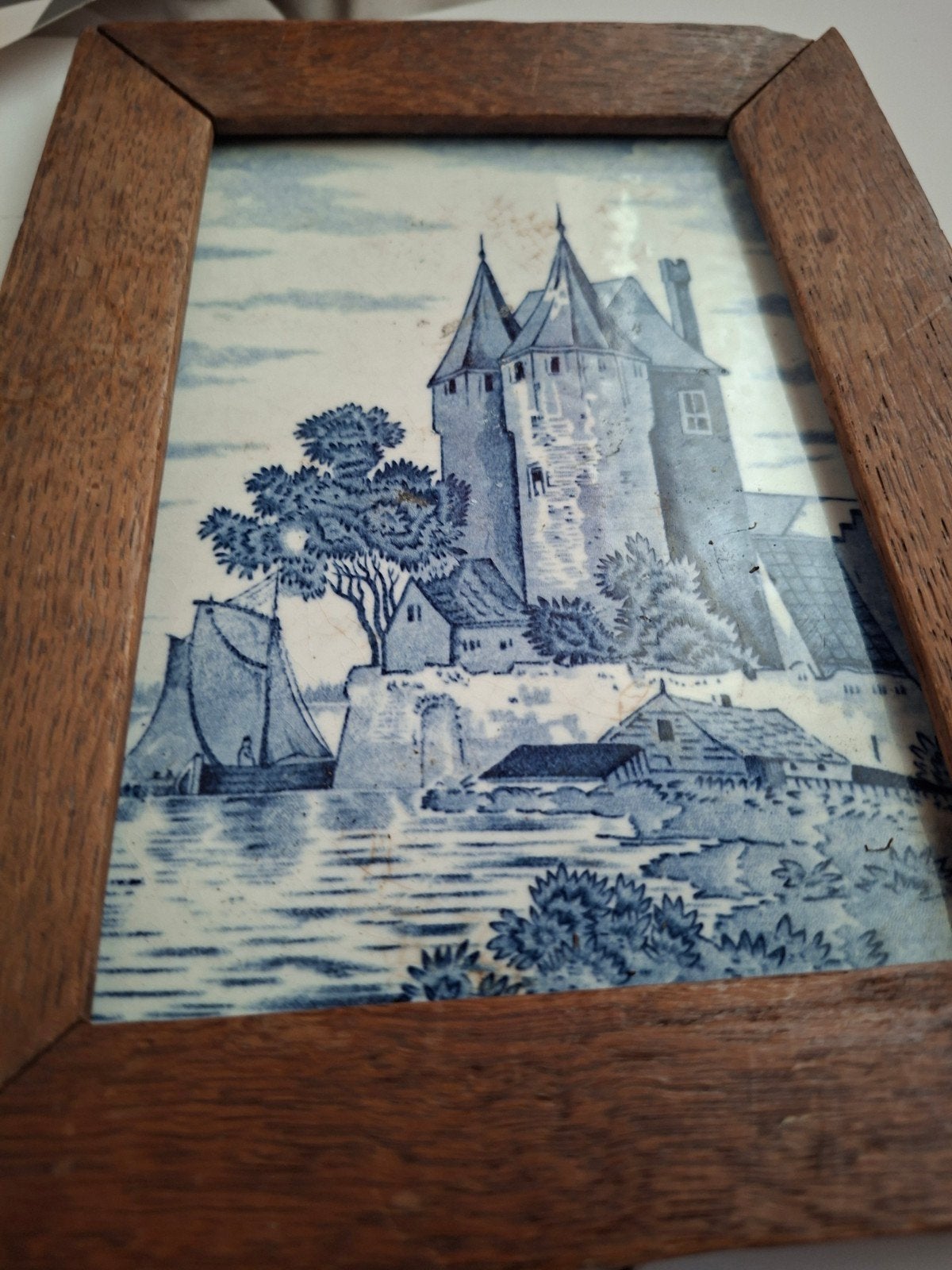 Delfts Blauw Tegeltableau Kasteel aan Water, Antiek en Kunst, Ophalen of Verzenden
