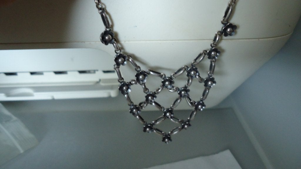 Zilveren Chandelier ketting met jaserron schakel, Verstelbaar, Ophalen of Verzenden, Zo goed als nieuw, Zilver