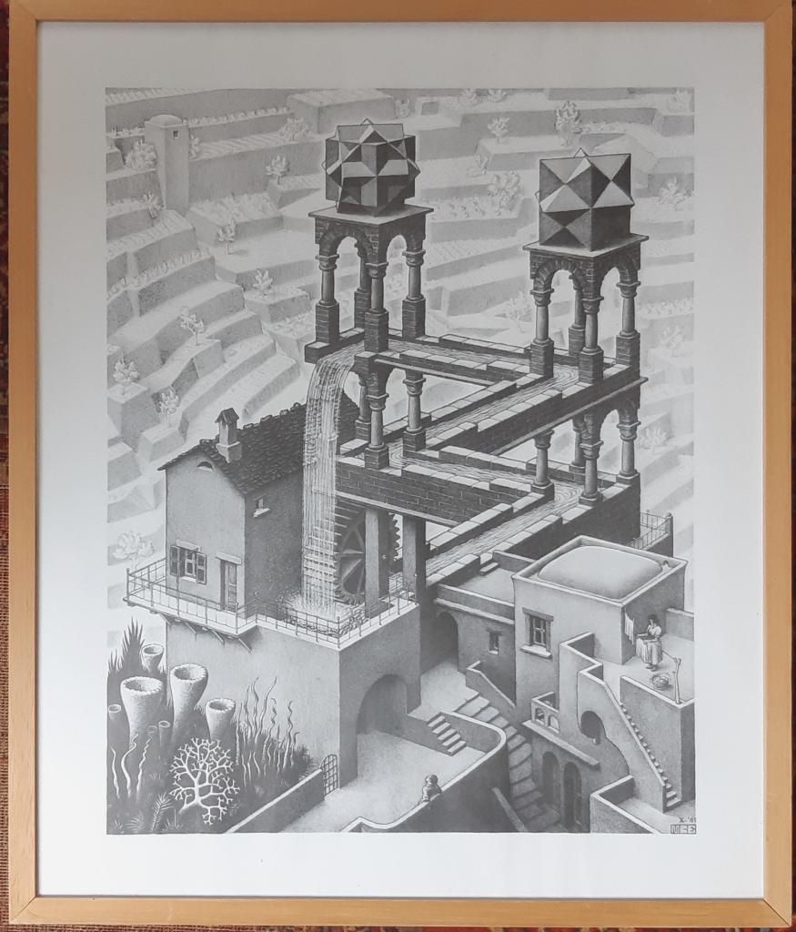 Poster van M.C.Escher in lijst, Ophalen, Overige materialen, Gebruikt, 50 tot 75 cm