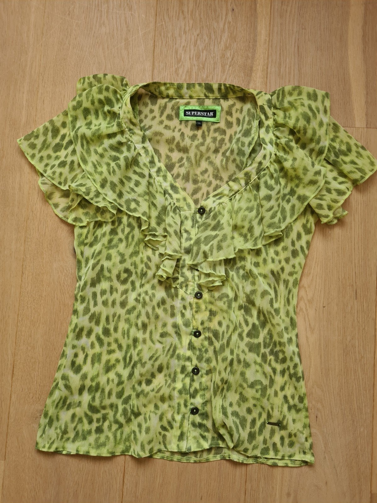 Superstar blouse maat S met ruches en luipaardprint, Ophalen