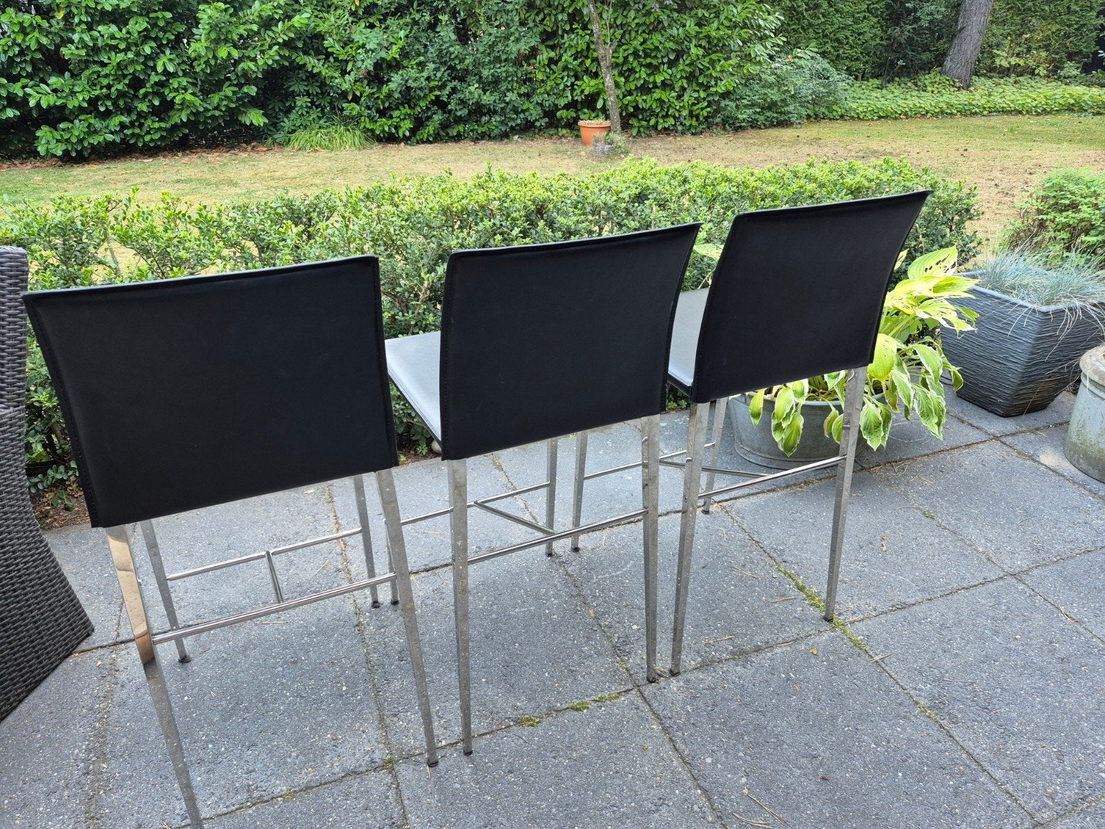 Set van 3 zwarte barkrukken met metalen onderstel, Huis en Inrichting, Stoelen, Gebruikt, Drie, Zwart, Ophalen of Verzenden