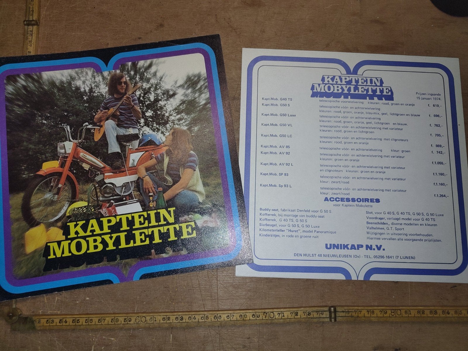 Kaptein Mobylette Folder plus prijslijst 1974., Fietsen en Brommers, Ophalen of Verzenden