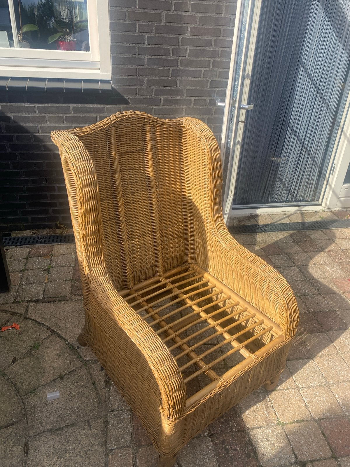 Rotan fauteuil evt.met kussen - gratis, Gebruikt, Bruin, Riet of Rotan, Ophalen of Verzenden