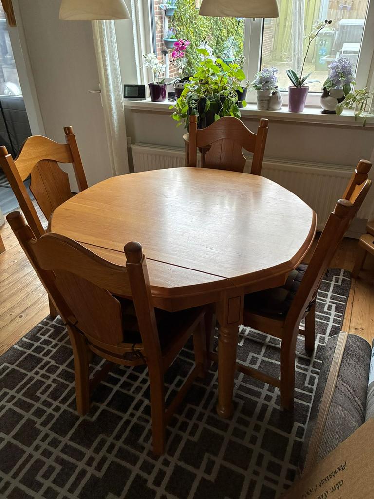 Eettafel met 4 stoelen, blank eiken, Ophalen, Gebruikt, Blank eiken