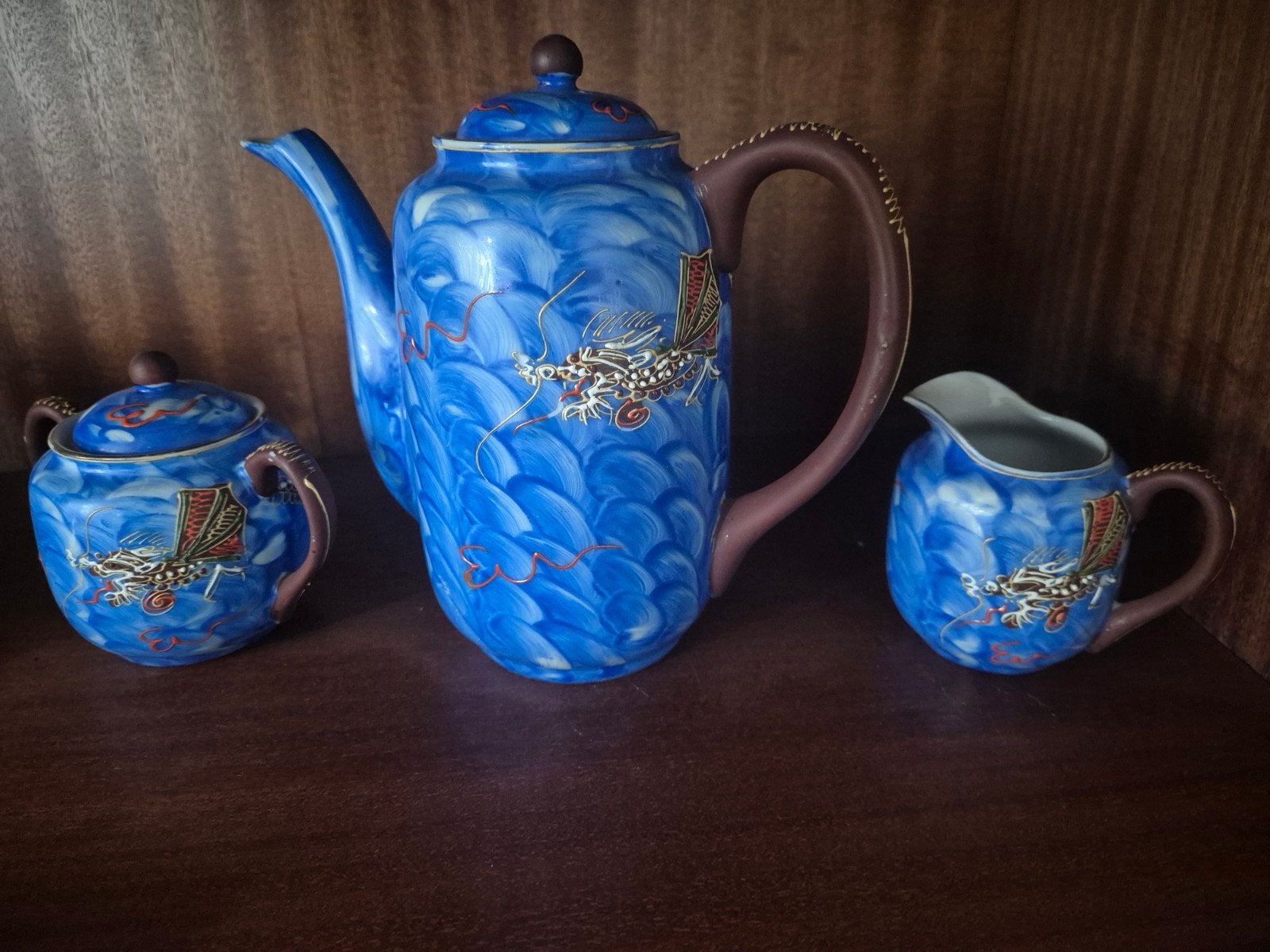 Antiek Japans Dragonware Theeservies met Geisha in kopjes, Ophalen of Verzenden