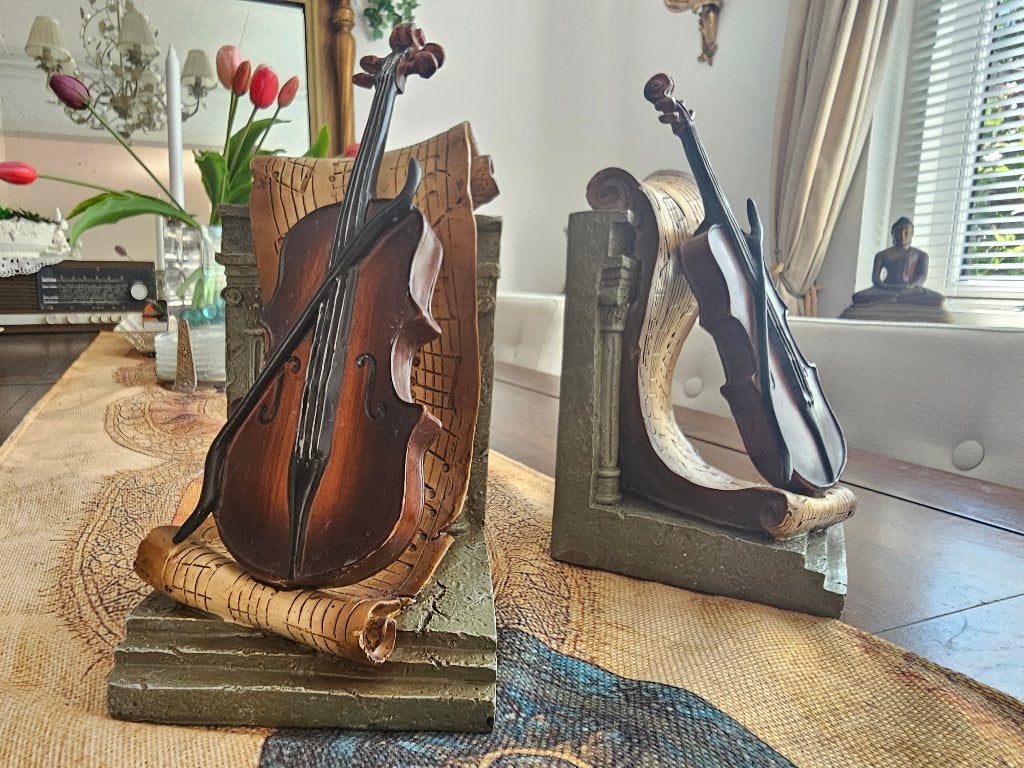 Viool Boekensteunen met Strijkstok & Bladmuziek (Set van 2), Ophalen of Verzenden