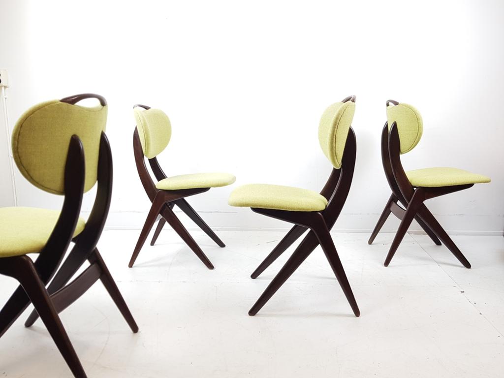 4 stoelen van Teeffelen | scissors geel / groene stof, Huis en Inrichting, Stoelen, Gebruikt, Overige kleuren, ., Vintage