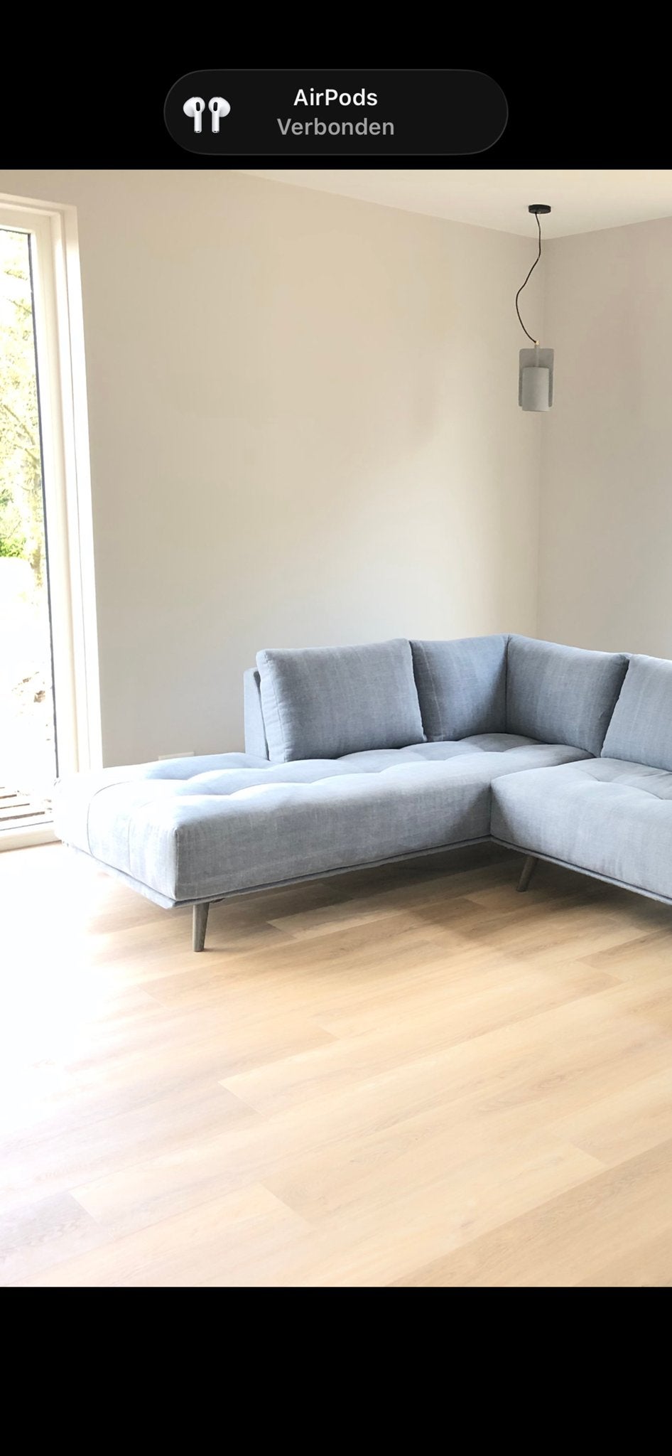 Linker deel  grijs/blauw stoffen bank  beschadigd, Huis en Inrichting, Ophalen, Gebruikt, 150 tot 200 cm, Tweepersoons