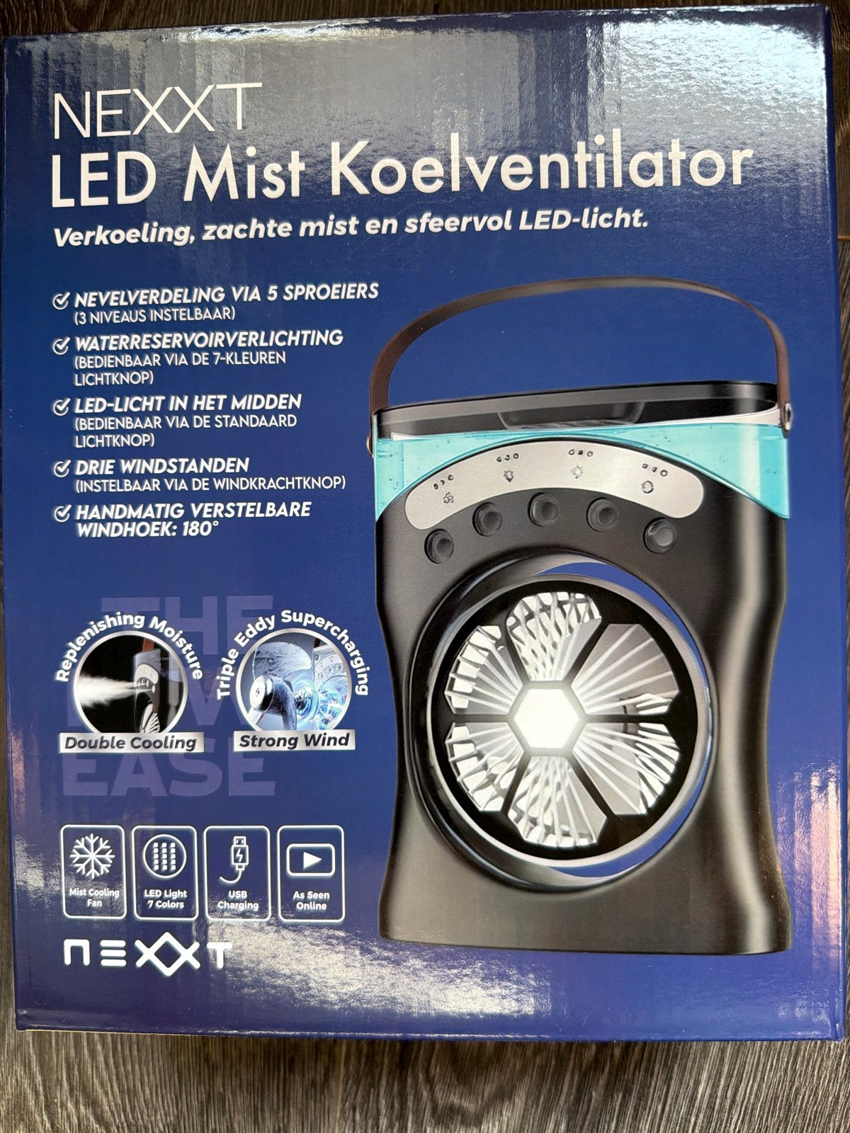 NEXXT LED Mist Koelventilator - Verkoeling en Sfeer, Ophalen of Verzenden, Nieuw, Tafelventilator