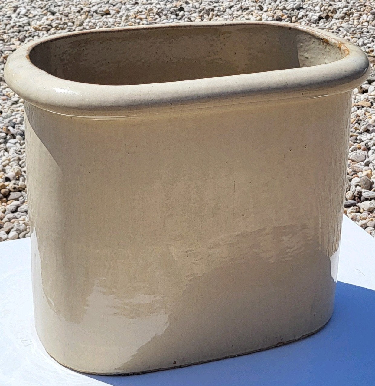 Grote keramieken plantenbak bloembak 48 cm – vintage, Ophalen, Beige