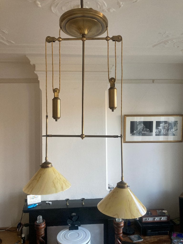 hanglamp met dubbel katrol, Huis en Inrichting, Ophalen, Glas