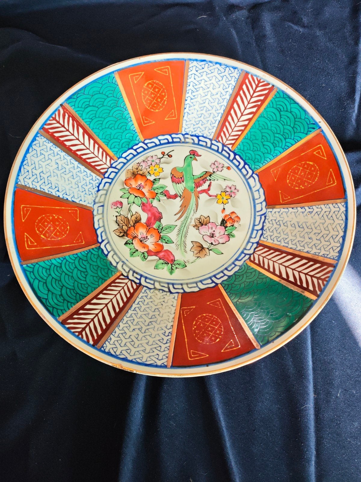 Antiek Japans Imari porseleinen bord met vogeldecor, Ophalen