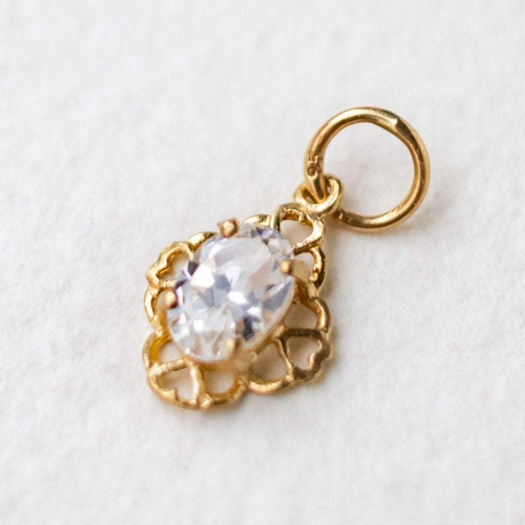 Vintage 9K goud Solitaire cz pendant hanger, Sieraden, Tassen en Uiterlijk, Ringen, Ophalen of Verzenden, Zo goed als nieuw, 17 tot 18