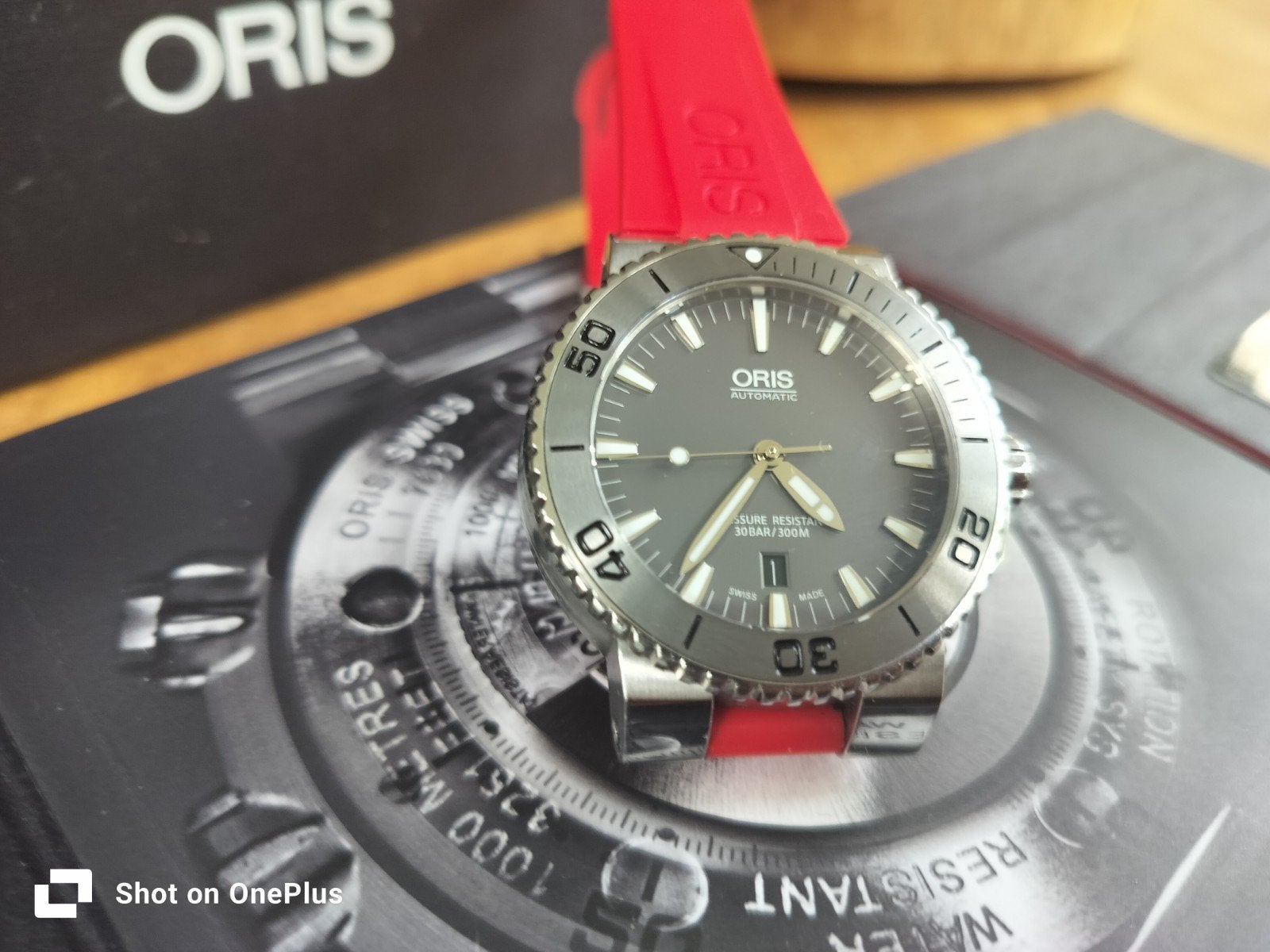 Mooi Oris Aquis Date Grey Automatic Horloge Full-set 43,5 mm, Overige merken, Zwart, Ophalen of Verzenden, Zo goed als nieuw