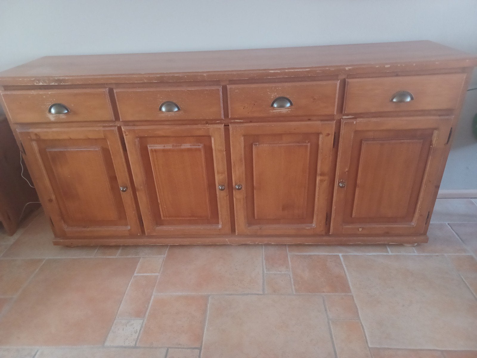 Grenen dressoir met spiegel., Ophalen, Gebruikt, 150 tot 200 cm, Landelijke stijl