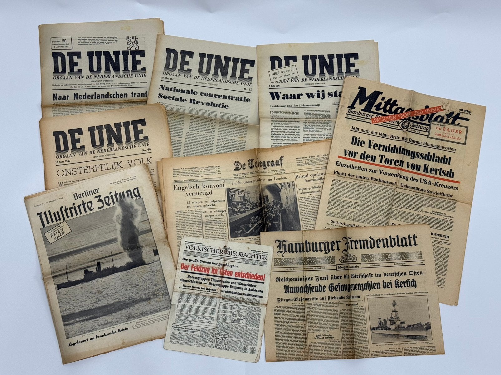 Lot met Nederlands- en Duitstalige WO2 kranten + tijdschrift, Verzamelen, Ophalen, Nederland