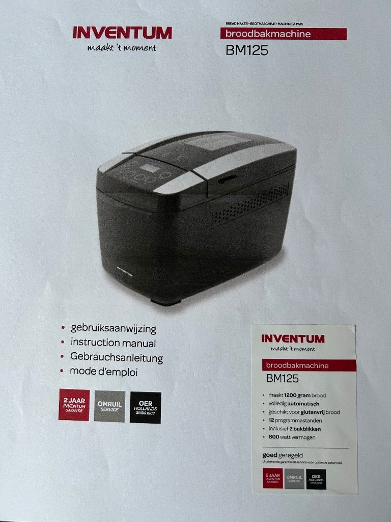 Inventum broodbak machine, Gebruikt, 800 tot 1200 gram deeg, Kijkvenster, Ophalen
