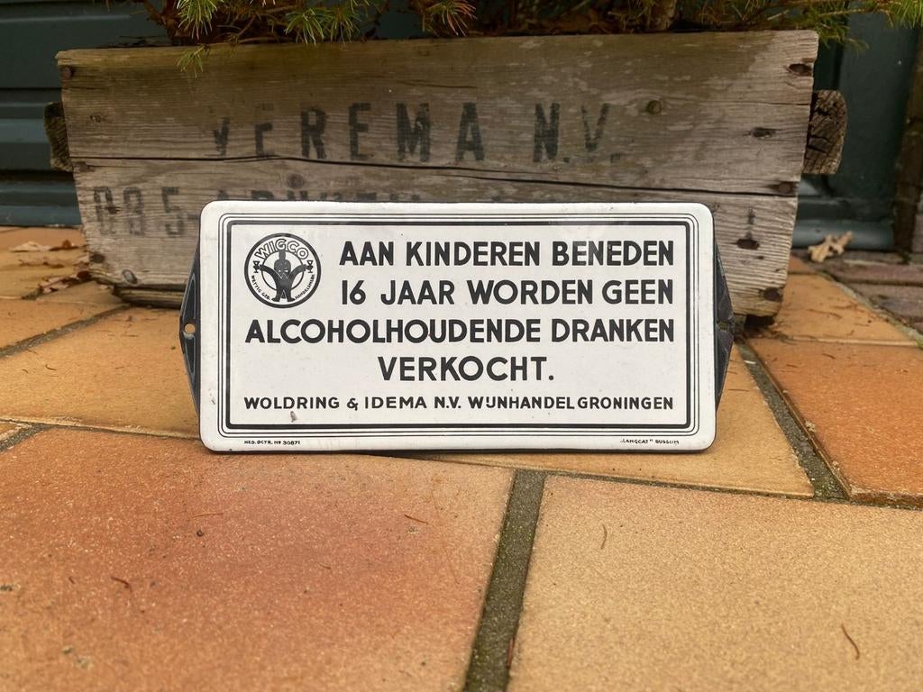 emaille bordje ( deurpostje ) wijnhandel woldring & idema, Verzamelen, Merken en Reclamevoorwerpen, Ophalen of Verzenden, Gebruikt