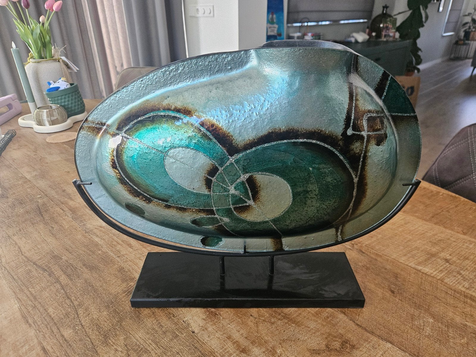 Decoratieve glazen schaal op standaard - Uniek design, Ophalen