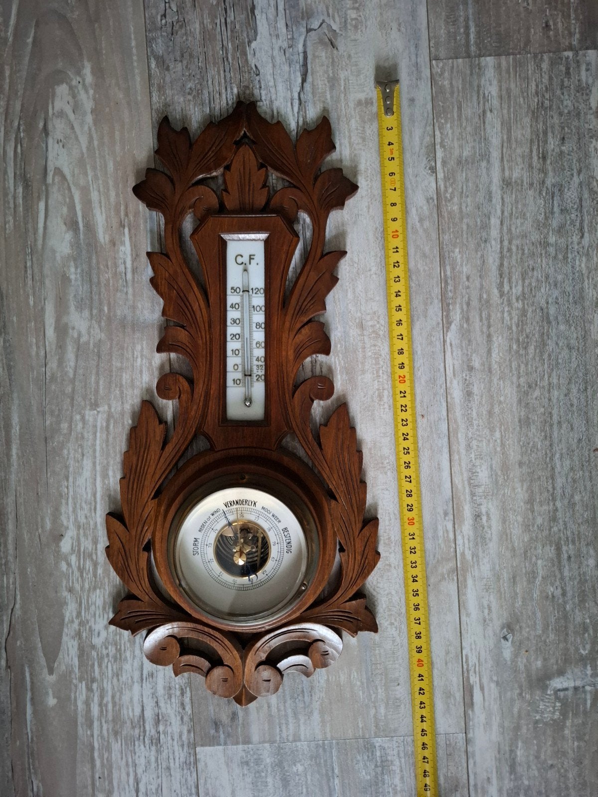 Antieke Barometer en Thermometer in Houten Lijst, Audio, Tv en Foto, Ophalen of Verzenden, Gebruikt, Weerstation