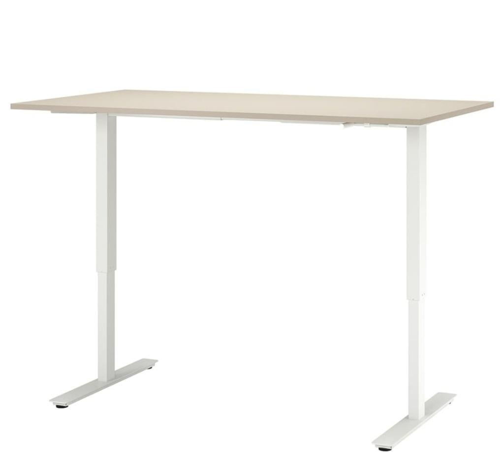 Bureau zit/ staan beige/wit, Ophalen, Zit-sta bureau, 160 cm, In hoogte verstelbaar