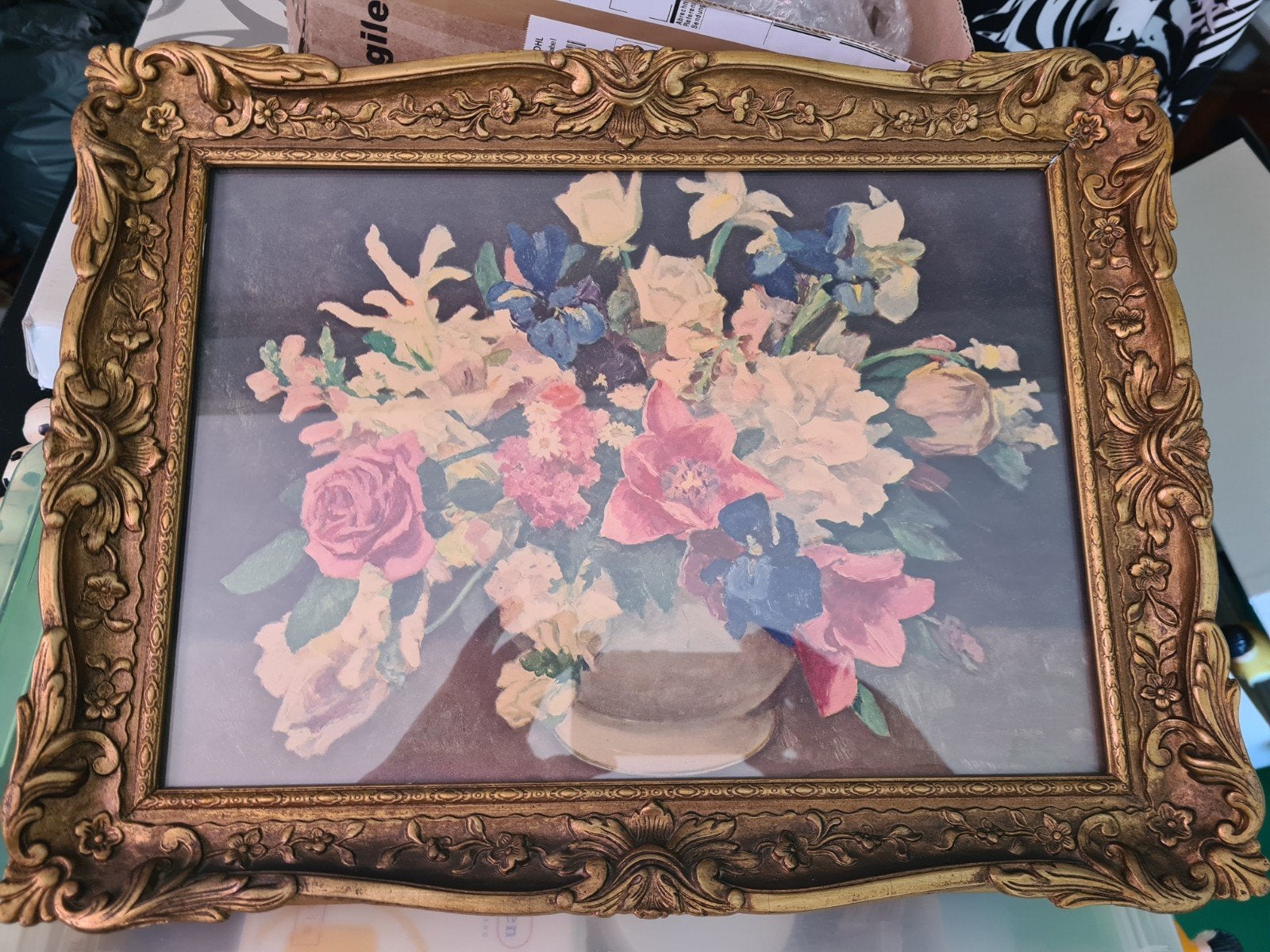 Plaat van Bart Peizel in oude lijst met glas, 41x31cm, Ophalen