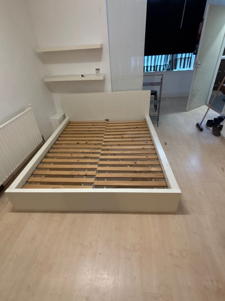 Bed 110x204 voor 160x200 mattras, Ophalen, Gebruikt, Wit, Tweepersoons