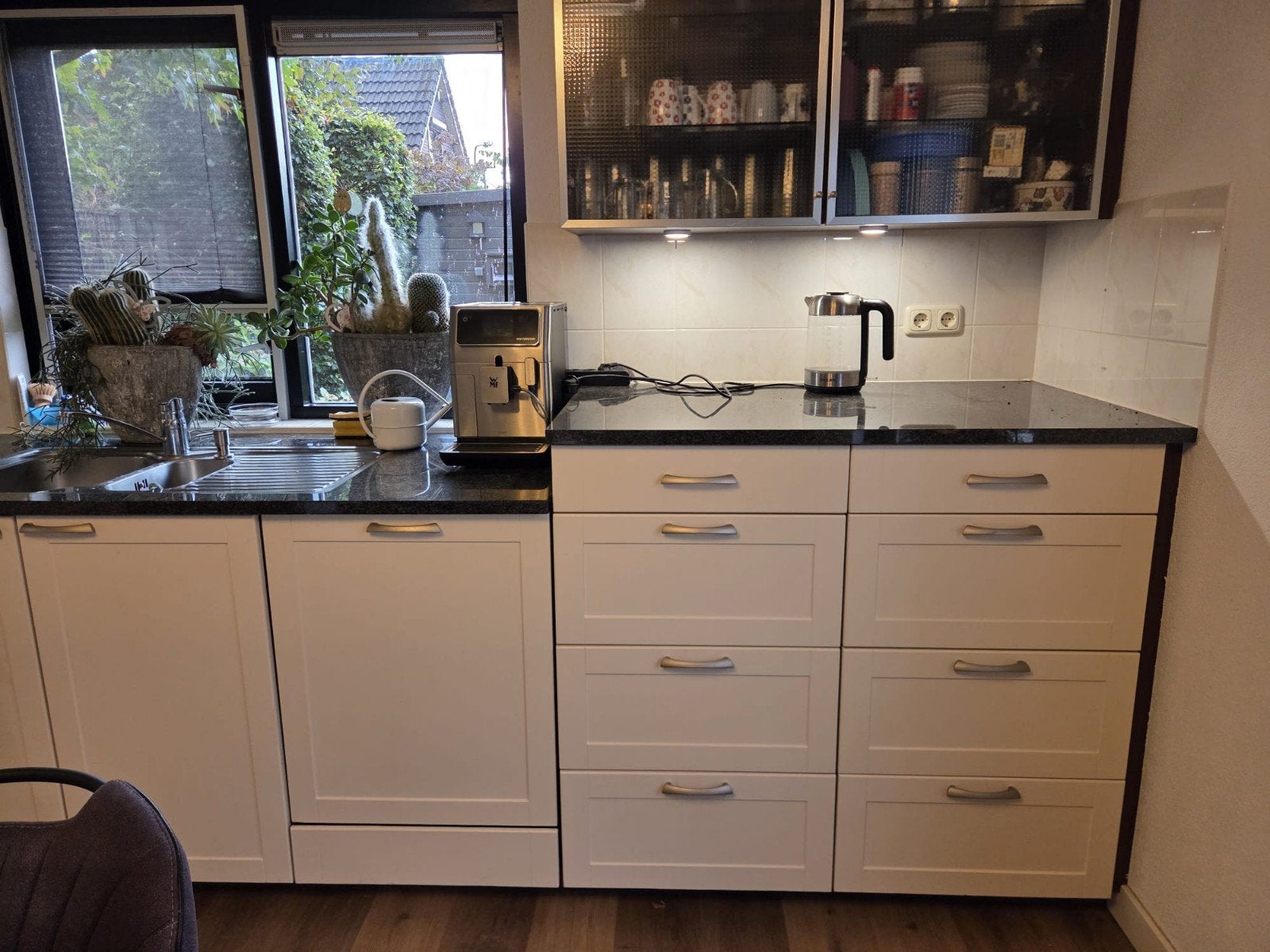 Complete keuken met granieten blad, extra hoog en diep, Ophalen, Gebruikt, Bruin, Hoekkeuken
