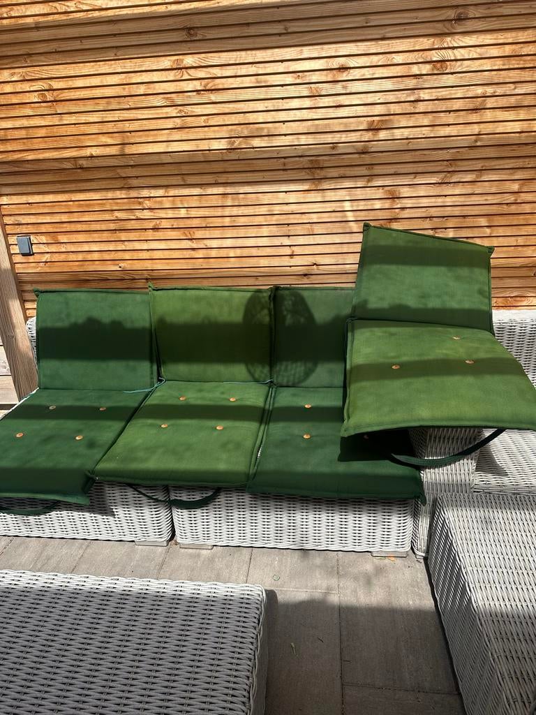 Groene 4 tuinkussens voor loungeset of ligbed, Tuin en Terras, Tuinmeubel-accessoires, Ophalen of Verzenden, Gebruikt