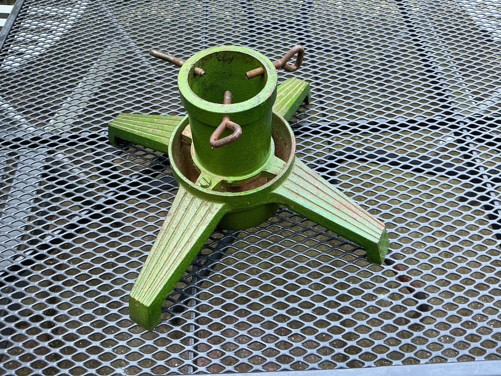 Zware, groene gietijzeren kerstboomstandaard, Ophalen of Verzenden, Gebruikt