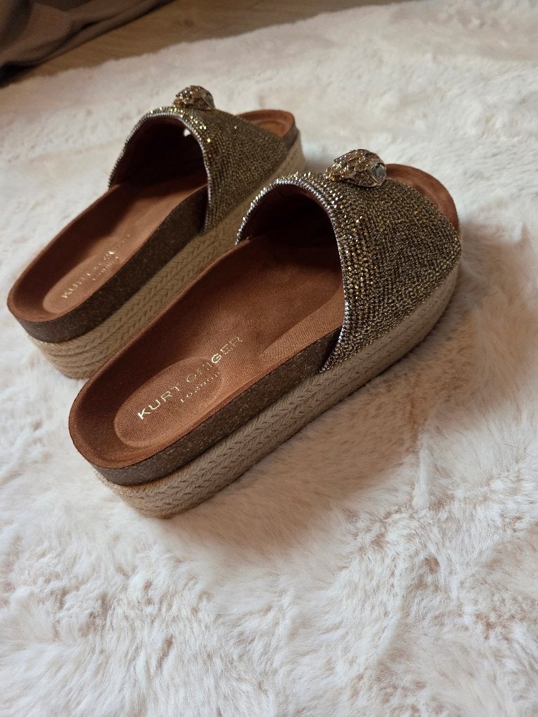 Kurt Geiger London Sandalen/slippers, goudkleurig, maat 40, Kleding | Dames, Ophalen, Overige kleuren, Sandalen of Muiltjes, Zo goed als nieuw